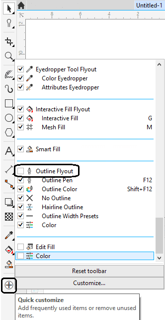 Displaying the Outline tool in the toolbox - Corel Discovery Center